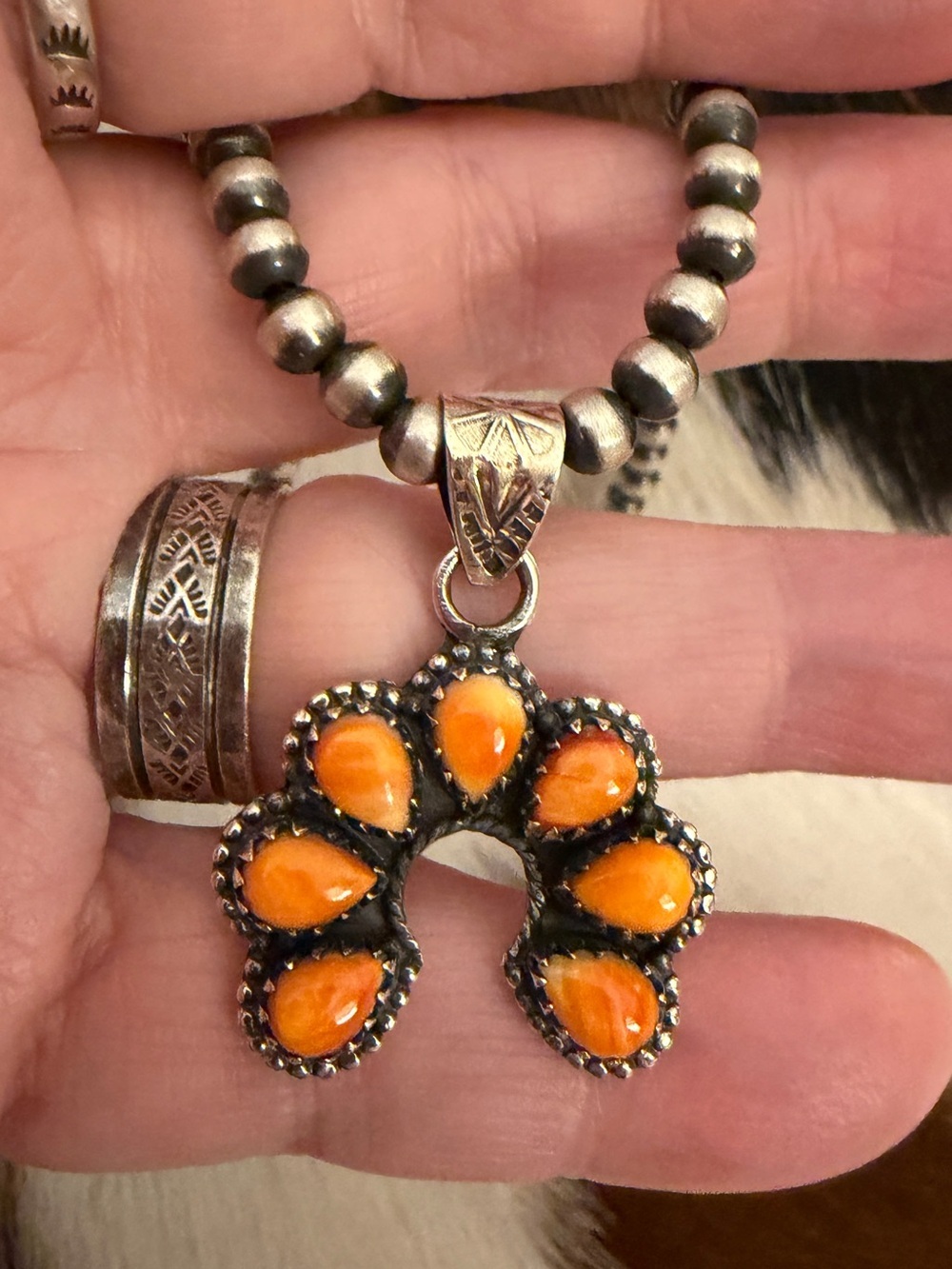 ❤️ Spiny Oyster Navajo Style Decorative NAJA Sterling Silver Pendant 1.39”L